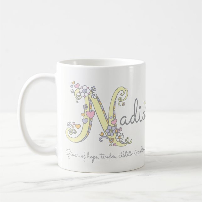 Dekorative N Monogramm-Tasse Nadianamensbedeutung Kaffeetasse (Links)