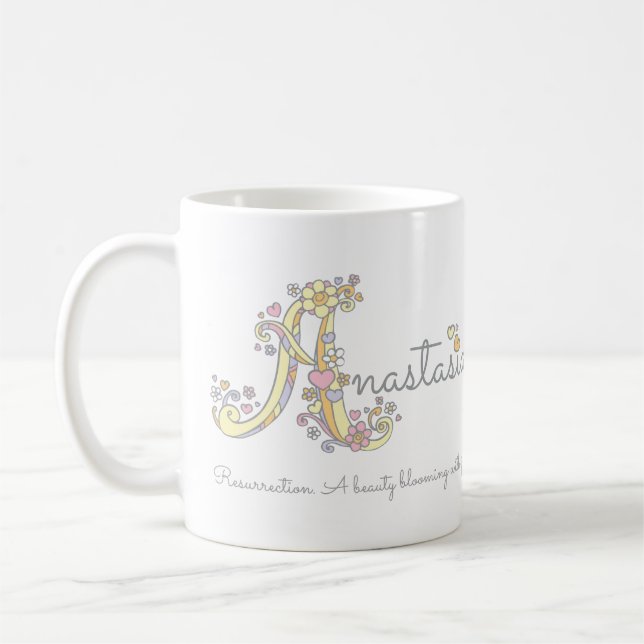 Dekorative Namensbedeutungs-Tasse Anastasias A Kaffeetasse (Links)