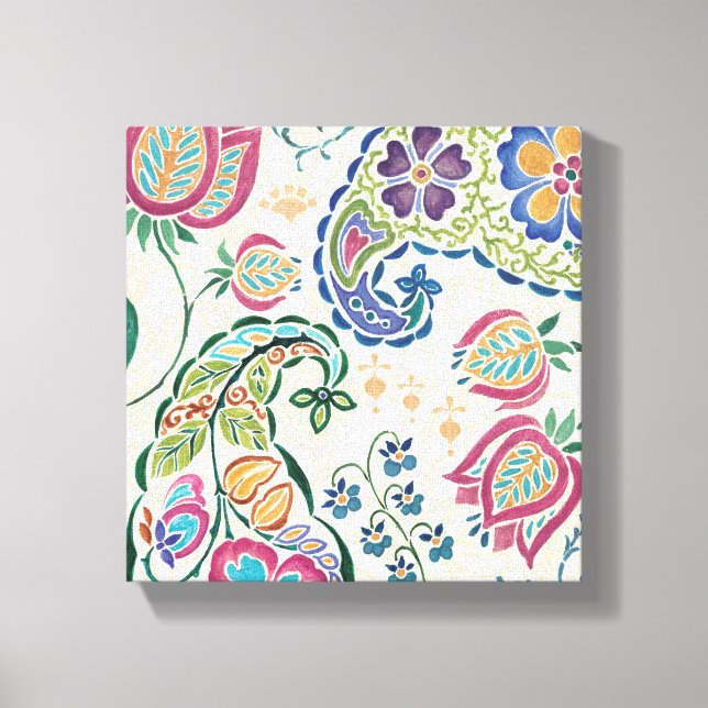 Dekorative Pfau und farbenfrohe Blume Leinwanddruck (Vorderseite)
