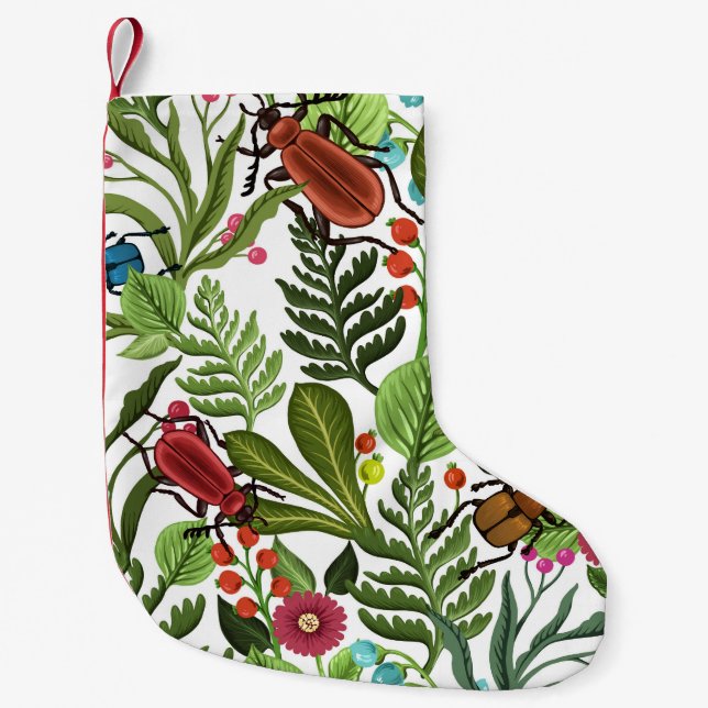 Dekorative Pflanze und Insekten: Nahtloses Design. Kleiner Weihnachtsstrumpf (Vorderseite)