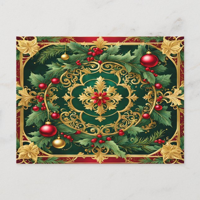 Dekorative Red Gold Green Weihnachtsfeiertage Postkarte (Vorderseite)