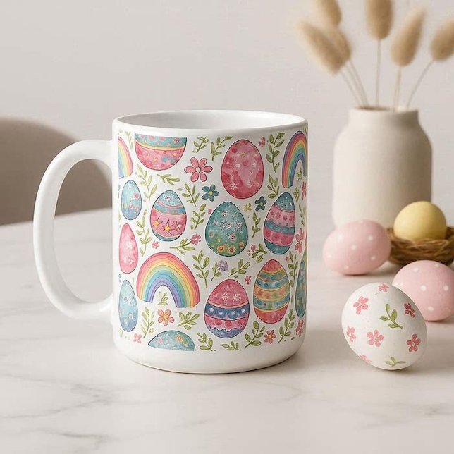 Dekorative Regenbogen-Osterhaseneier Pastell-Frühl Kaffeetasse (Decorative Rainbow Easter Eggs Pastel Spring Color Coffee Mug)
