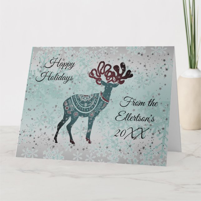 Dekorative Reindei Weihnachten Personalisiert Karte (Vorderseite)