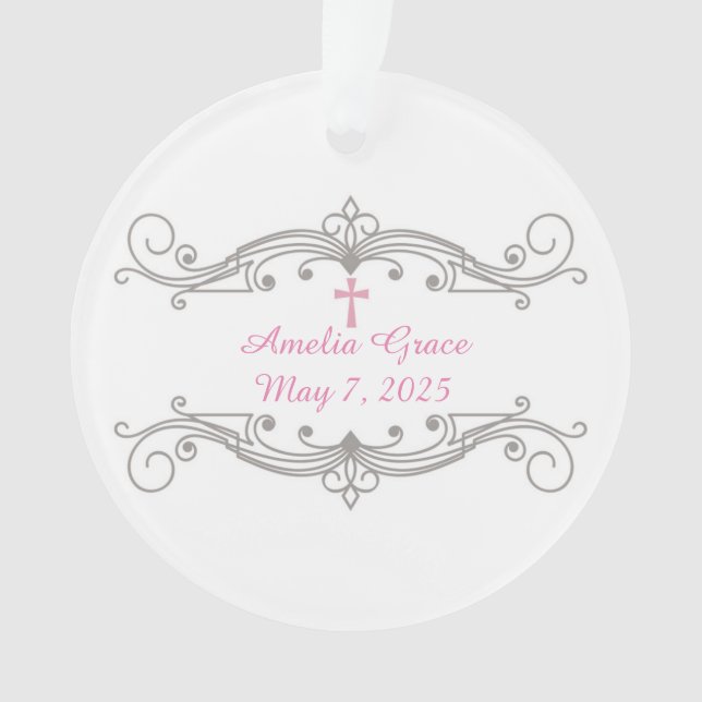 Dekorative Rolle-Verzierung, rosa Kreuz, religiös Ornament (Vorderseite)