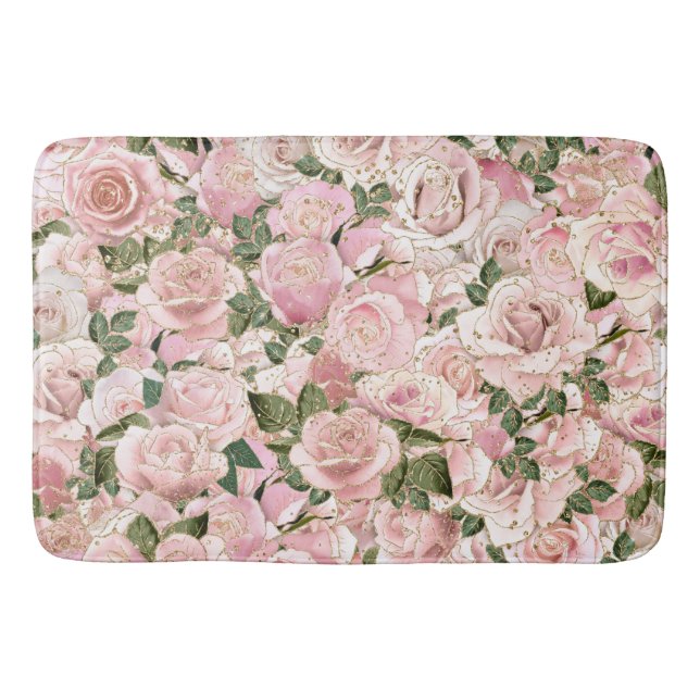 Dekorative Rosa Rose Botanisch Badematte (Vorderseite)