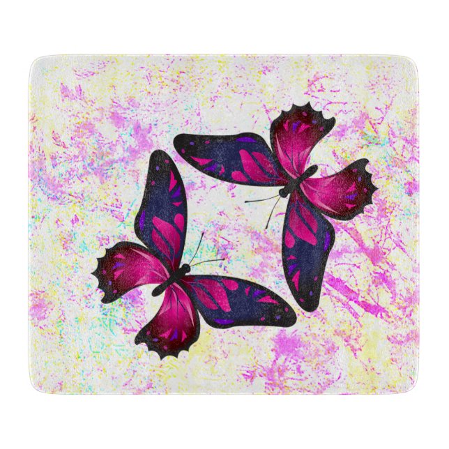 Dekorative rosa und violette Schmetterlinge Schneidebrett (Vorderseite)