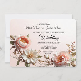 Dekorative rosa und weiße Blumen Hochzeit Einladung