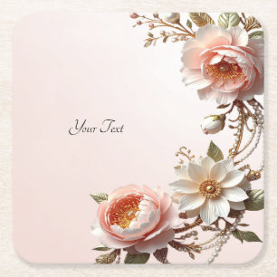 Dekorative rosa und weiße Blumen-Papierset Rechteckiger Pappuntersetzer
