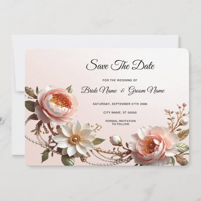 Dekorative rosa und weiße Blumen Save The Date (Vorderseite)