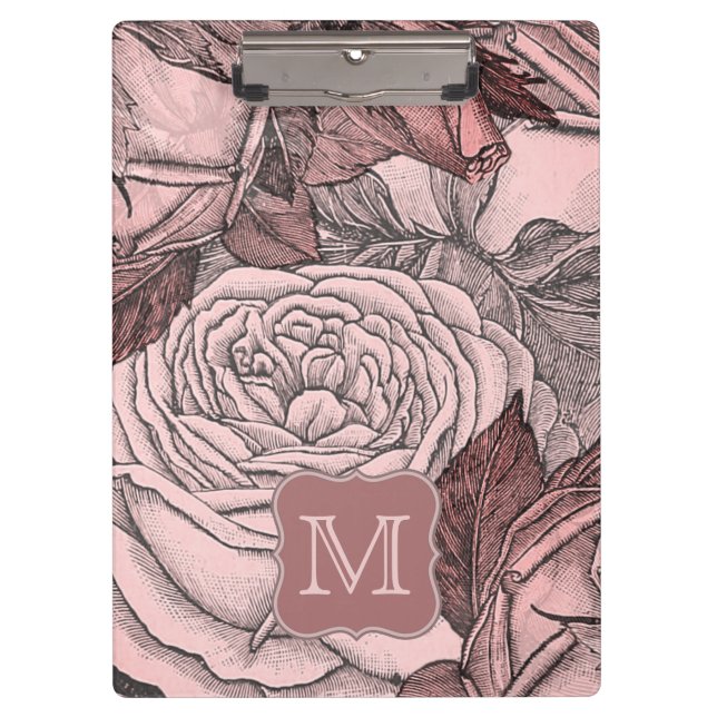 Dekorative Rose Rosa Monogramm Klemmbrett (Vorderseite)