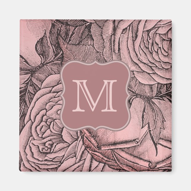 Dekorative Rose Rosa Monogramm Magnet (Vorne)
