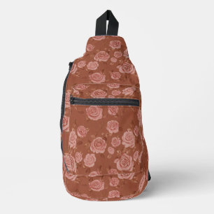 Dekorative Rosen Braunes Leder-Look Crossbody Bag