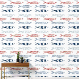 Dekorative Rot & Blau Sardinen Fischmuster Tapete