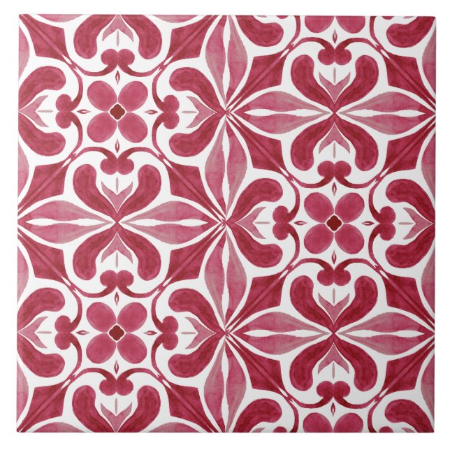 Dekorative rote Azulejo-Fliesen-Patchwork-Muster Fliese (Vorderseite)