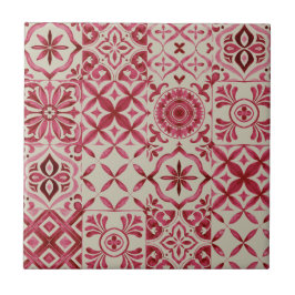 Dekorative rote Azulejo-Fliesen-Patchwork-Muster Fliese