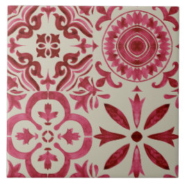 Dekorative rote Azulejo-Fliesen-Patchwork-Muster Fliese