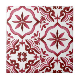 Dekorative rote Azulejo-Fliesen-Patchwork-Muster Fliese