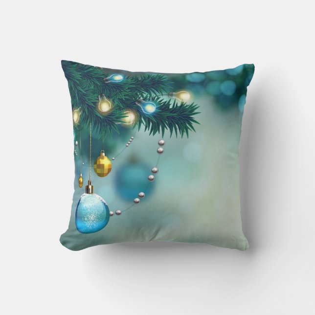 Dekorative Schnee-Blau-u. Goldball-frohe Kissen (Vorderseite)