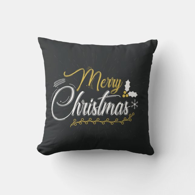 Dekorative Schwarz & Weiß frohe Weihnachten Kissen (Vorderseite)