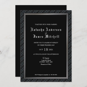 Dekorative Schwarz-Weiß-Hochzeit Einladung