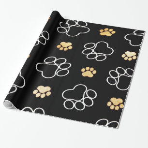 Dekorative Schwarz Weiß und Gold Tierpfote Geschenkpapier