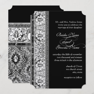 Dekorative schwarze Damast-Hochzeitseinladungen Einladung