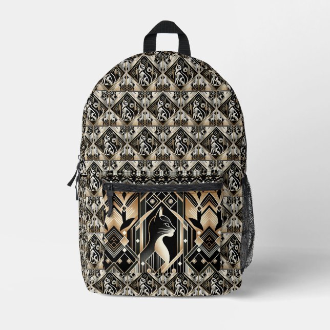 Dekorative Schwarze Katze Abstrakt Bedruckter Rucksack (Vorderseite)