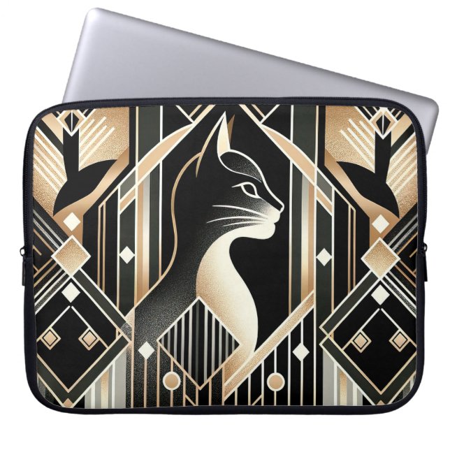 Dekorative Schwarze Katze Abstrakter Laptop-Sieb Laptopschutzhülle (Vorderseite)