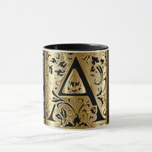 Dekorative schwarze und goldene Buchstabe A Kaffee Tasse