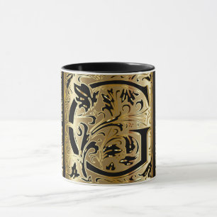 Dekorative schwarze und goldene Buchstabe G Kaffee Tasse