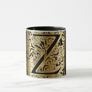 Dekorative schwarze und goldene Buchstabe Z Kaffee Tasse