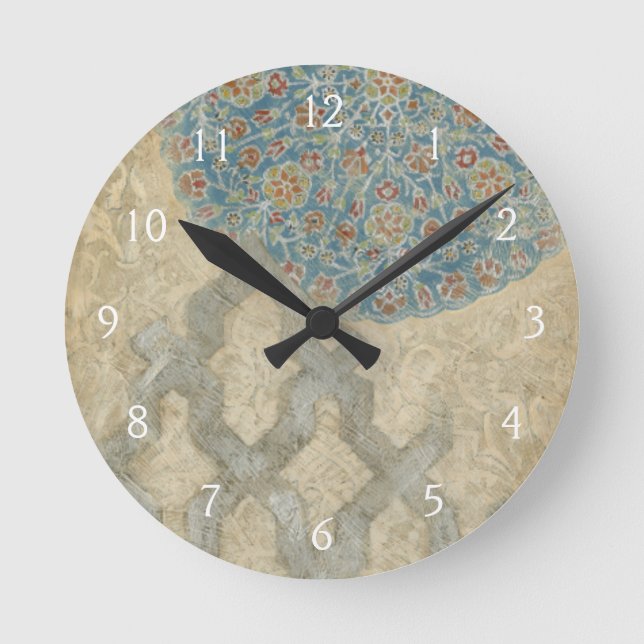 Dekorative Silber Tapestyle-Blumenarrangements Runde Wanduhr (Vorderseite)