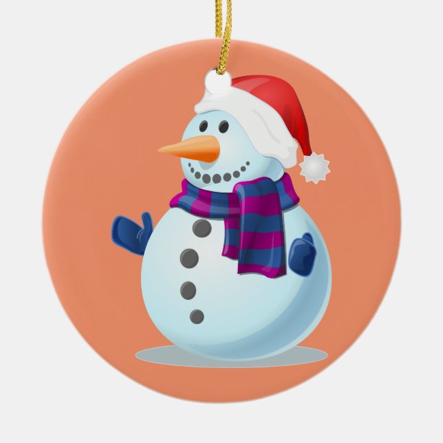 Dekorative Snowmen Santa Claus Orange Green Keramikornament (Vorne)