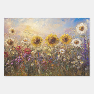 Dekorative Sonnenblumen Gänseblümchen Lebendig Far Geschenkpapier Set
