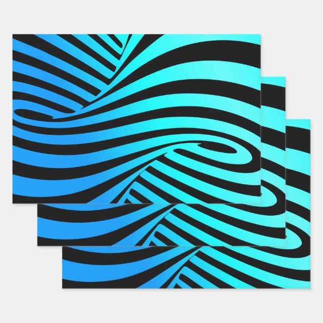 Dekorative Spiralen, abstrakte Linien, blau schwar Geschenkpapier Set (Set)