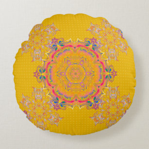 Dekorative Symmetrie Arabesque. Beige, rosa und ge Rundes Kissen