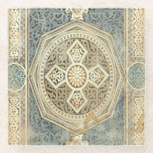 Dekorative Tapisserie mit verziertem geometrischem Glasuntersetzer