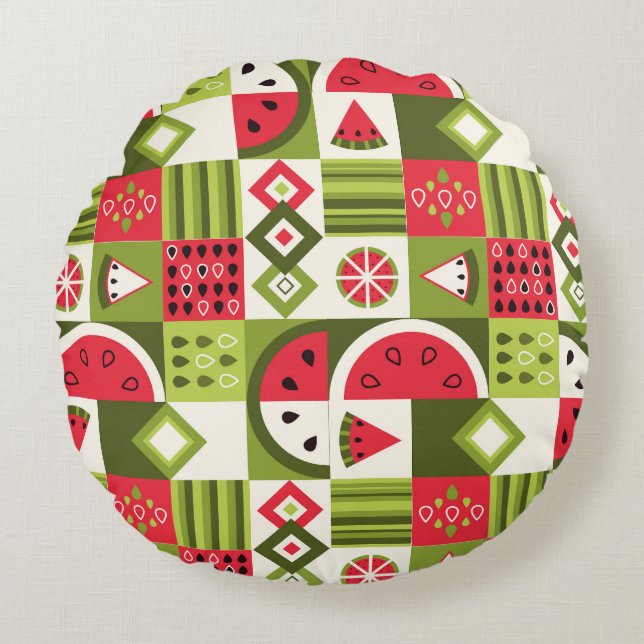 Dekorative Watermelon Elemente Kunst, Dichtung und Rundes Kissen (Vorderseite)