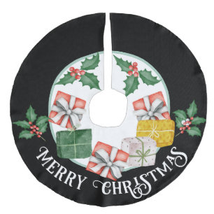 Dekorative Weihnachtskopie mit Geschenken & Holly Leinenimitat Weihnachtsbaumdecke