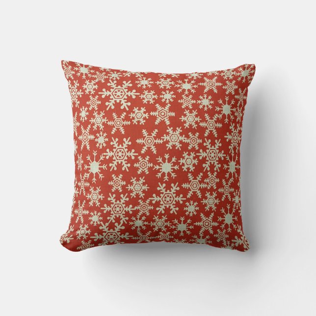 Dekorative Weihnachtsschneeflocke Hintergrund Rot Kissen (Vorderseite)