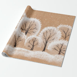 Dekorative weiße Bäume. Winterzweige. Eine Hand Geschenkpapier