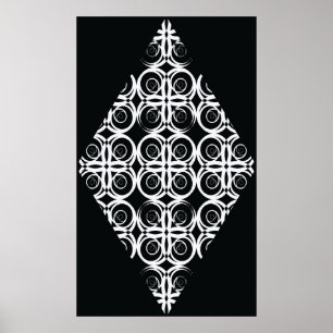 dekorative weiße Raute auf schwarzem Hintergrund Poster