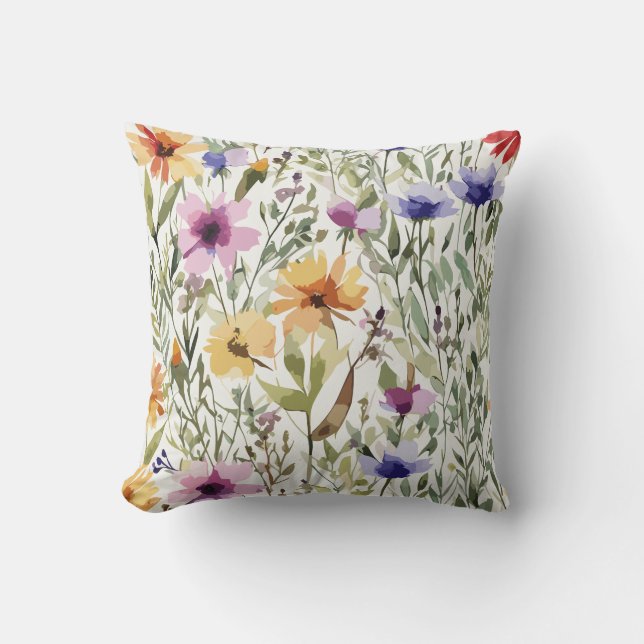 Dekorative Wildblume Wasserfarbe Kissen (Vorderseite)