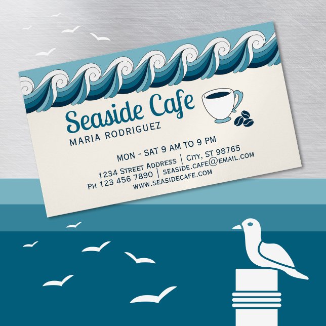 Dekorative Wirble Ozeanwellen CC0081 Beach Company Magnetische Visitenkarte (For any seaside company, just replace the coffee cup and beans with your own logo.)