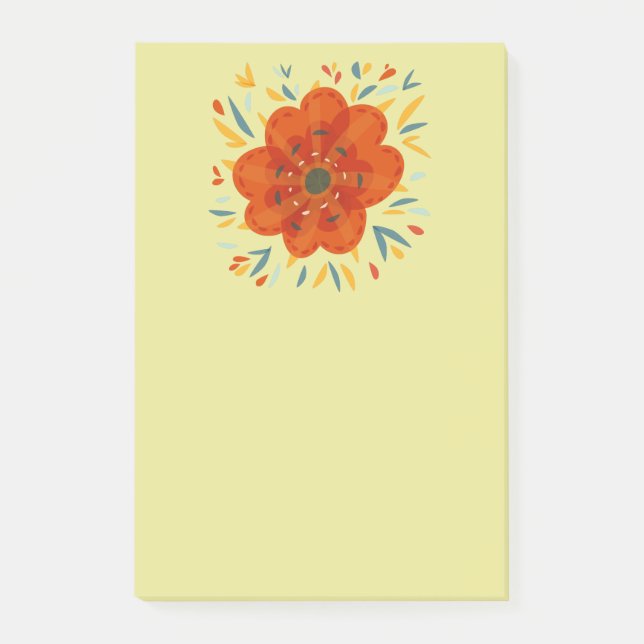 Dekorative wunderliche orange Blume Post-it Klebezettel (Vorderseite)