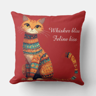 Dekorative Zierkatze mit Blumen Boho-Kunst Kissen