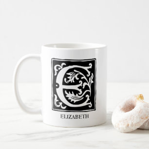 Dekorativer Alphabet-Buchstabe E mit Monogramm Kaffeetasse