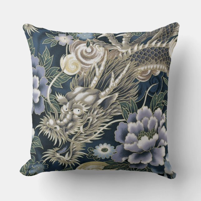 Dekorativer asiatischer Drache florales Patten Kis Kissen (Vorderseite)