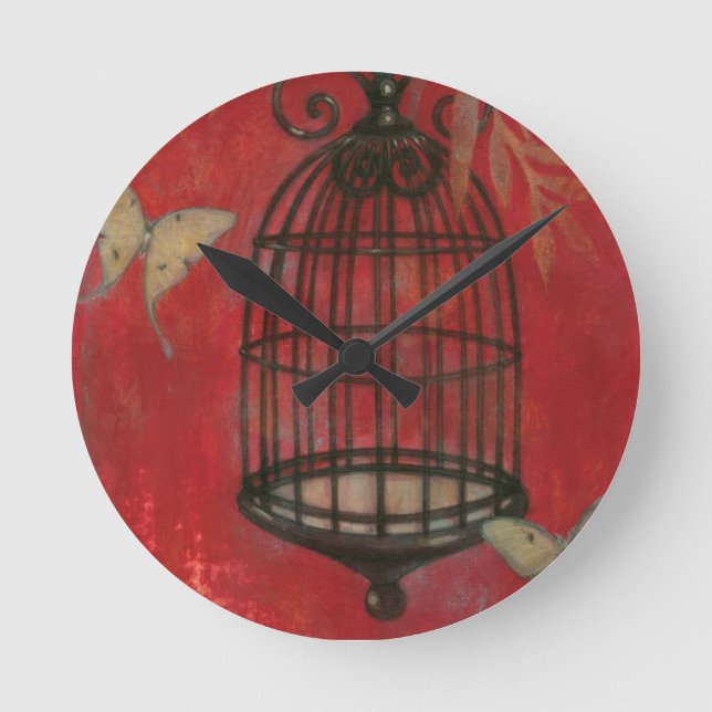 Dekorativer Birdcage mit Schmetterlingen Runde Wanduhr (Vorderseite)