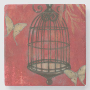 Dekorativer Birdcage mit Schmetterlingen Steinuntersetzer